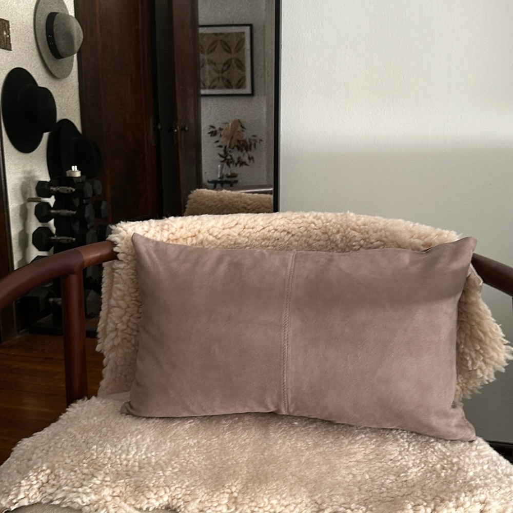 Gorgeous 12x20 Arhaus Furniture Suede lumbar pillow cover case leather grey